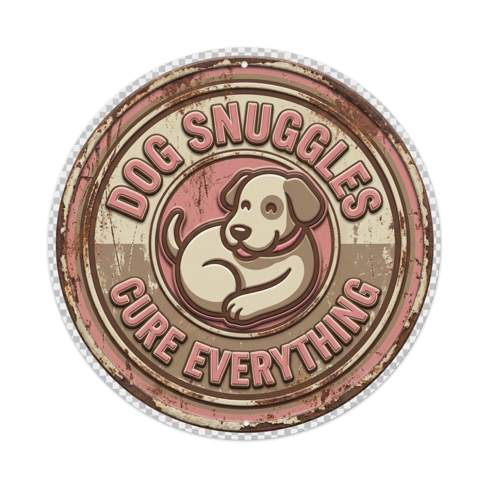 Dog Snuggles Cure Everything Paws Metal Tin Sign Plaque Wall Decor for Cafe, Club Bar, Office, Home Garden Round Metal Poster 8x8Inch