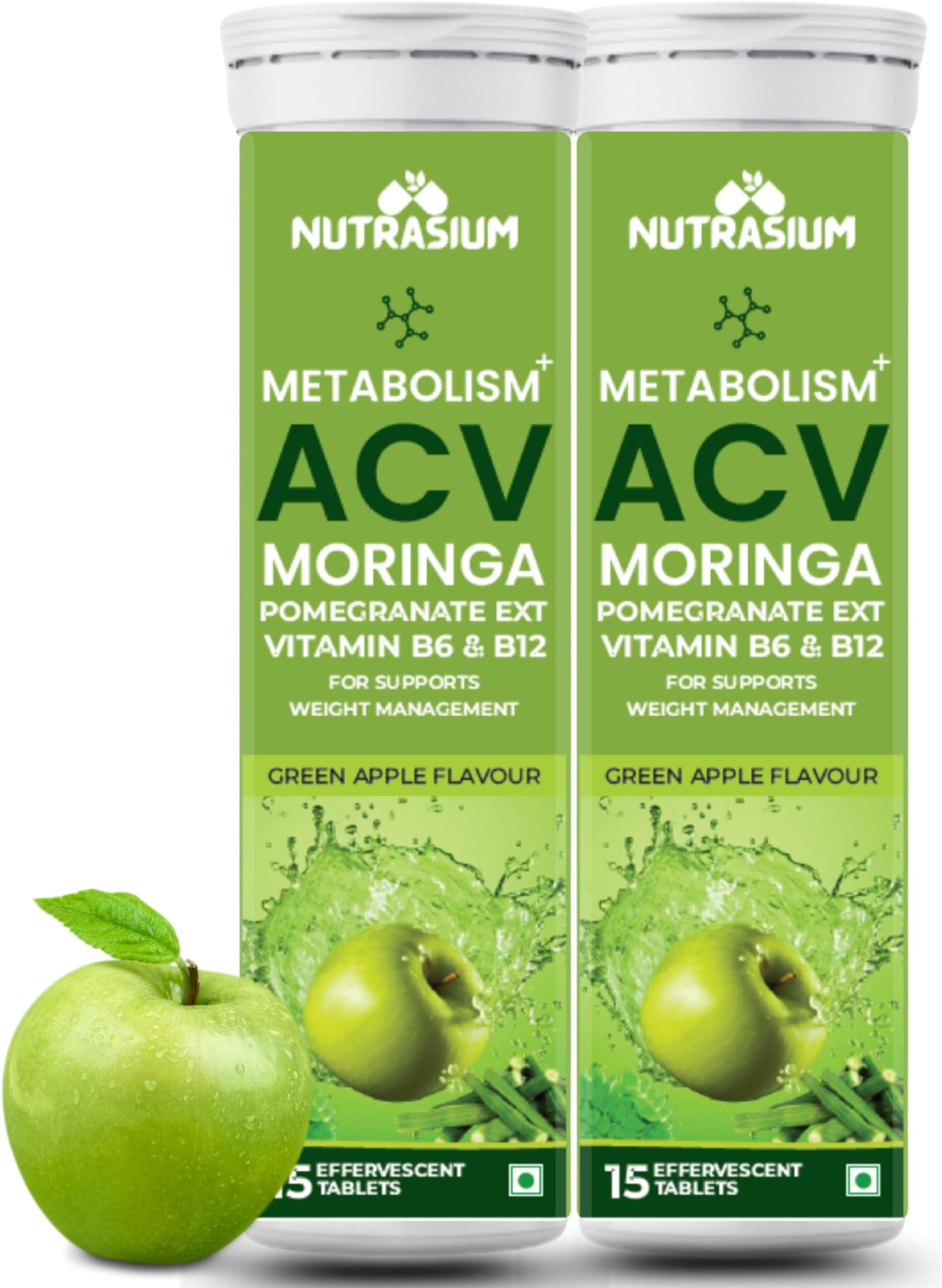 Nutrasium ACV Moringa Metabolism Plus | For Supports Weight Loss, Control Cravings, Convert Fat Into Energy, Boost Energy & Immunity | 30 Effervescent Tablets