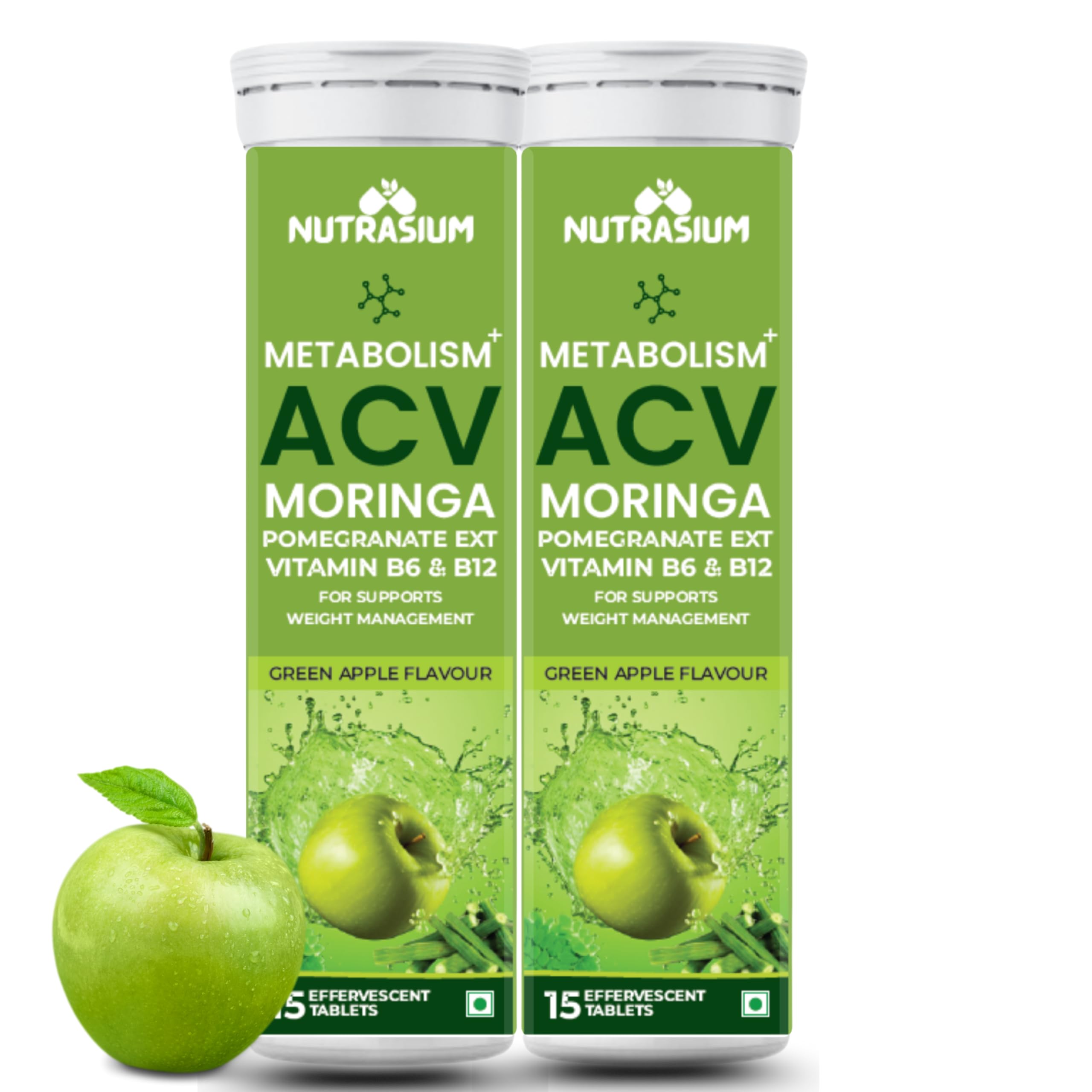 Nutrasium ACV Moringa Metabolism Plus | For Supports Weight Loss, Control Cravings, Convert Fat Into Energy, Boost Energy & Immunity | 30 Effervescent Tablets