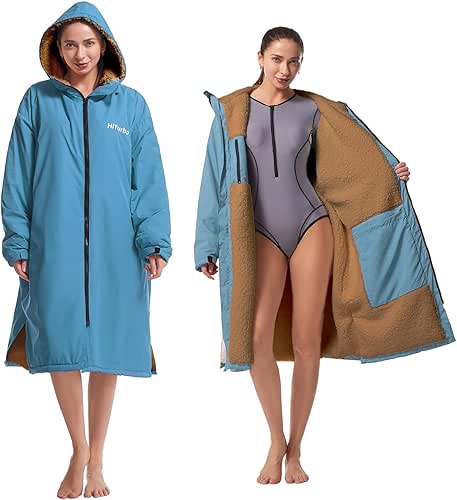 Hiturbo Warm Waterproof Swim Parka: Oversized Hooded Changing Robe -