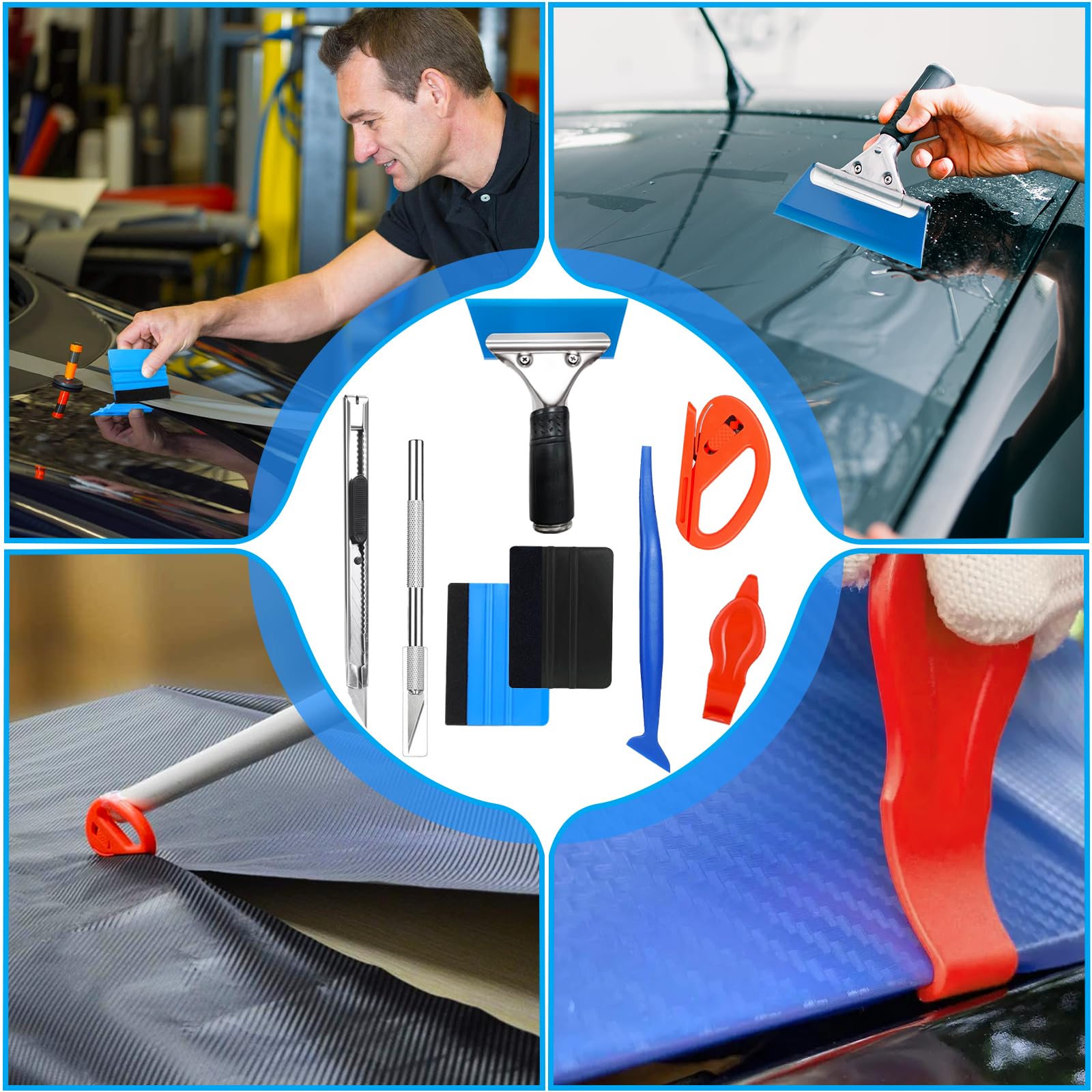 Set di 23 Pezzi Squeegee per Pellicola, CIYIN Set di Attrezzi per Vinile per Auto, Spatola per Cartas Parati, per Installazione Pellicole Auto, DIY, Incisione Artigianales