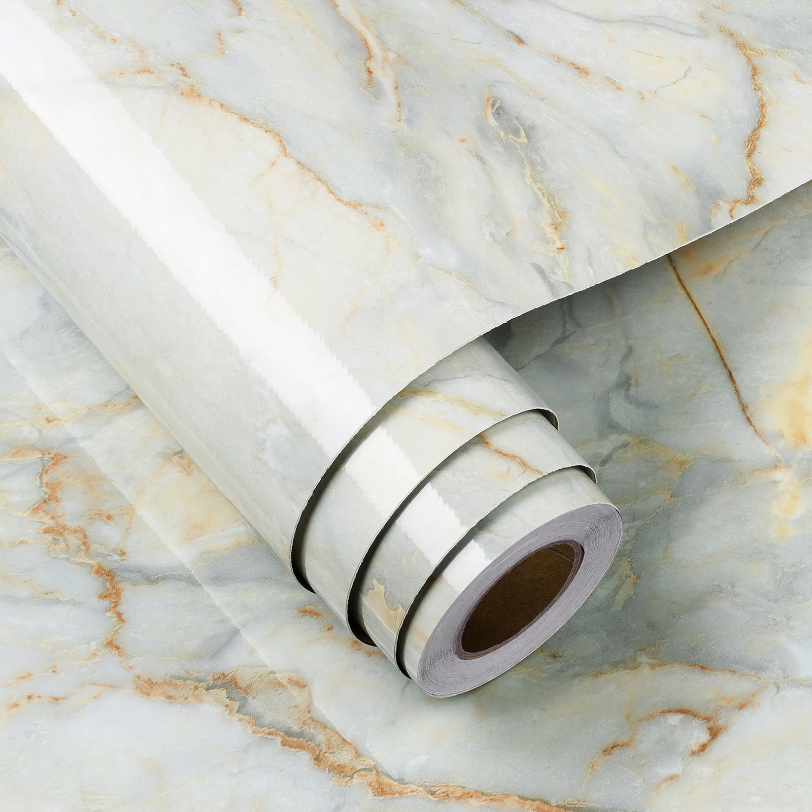FunStick Blue Cracked Marble Contact Paper for Countertops Peel and Stick Waterproof Marble Countertop Contact Paper Removable Blue Gold Marble