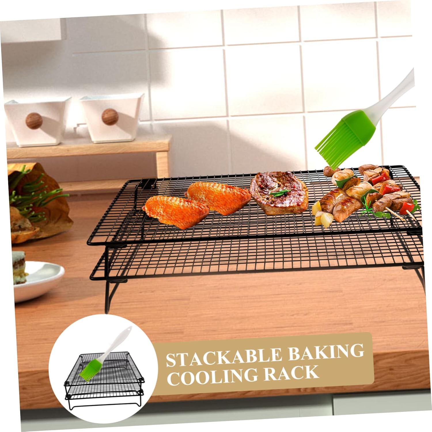 MAGICLULU Stackable Baking Cooling Rack Wire Rack for Cookies Pizzas Cakes Kitchen Carbon Steel Oil Brush Included Random Color