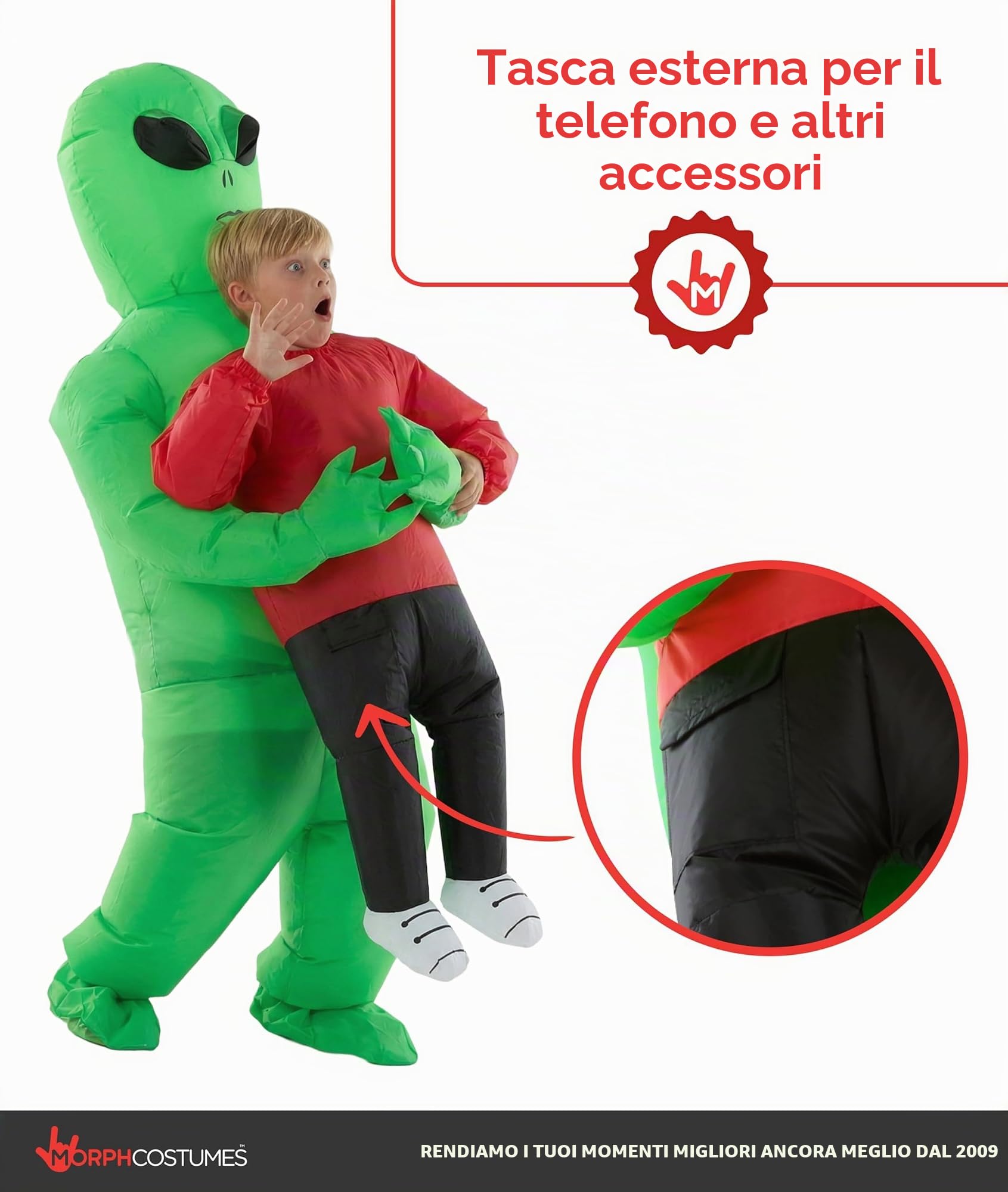 Morph Costume da alieno per bambini, costume gonfiabile rosso da alieno, costumi di Halloween per bambini, costume di Halloween per ragazzi