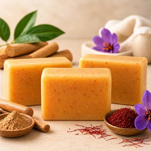 SJ Enterprise Sandalwood &amp; Saffron Soap with Goat Milk, De-Tan Handmade Bath Soap, Natural Skin Brightening, Moisturizing ...