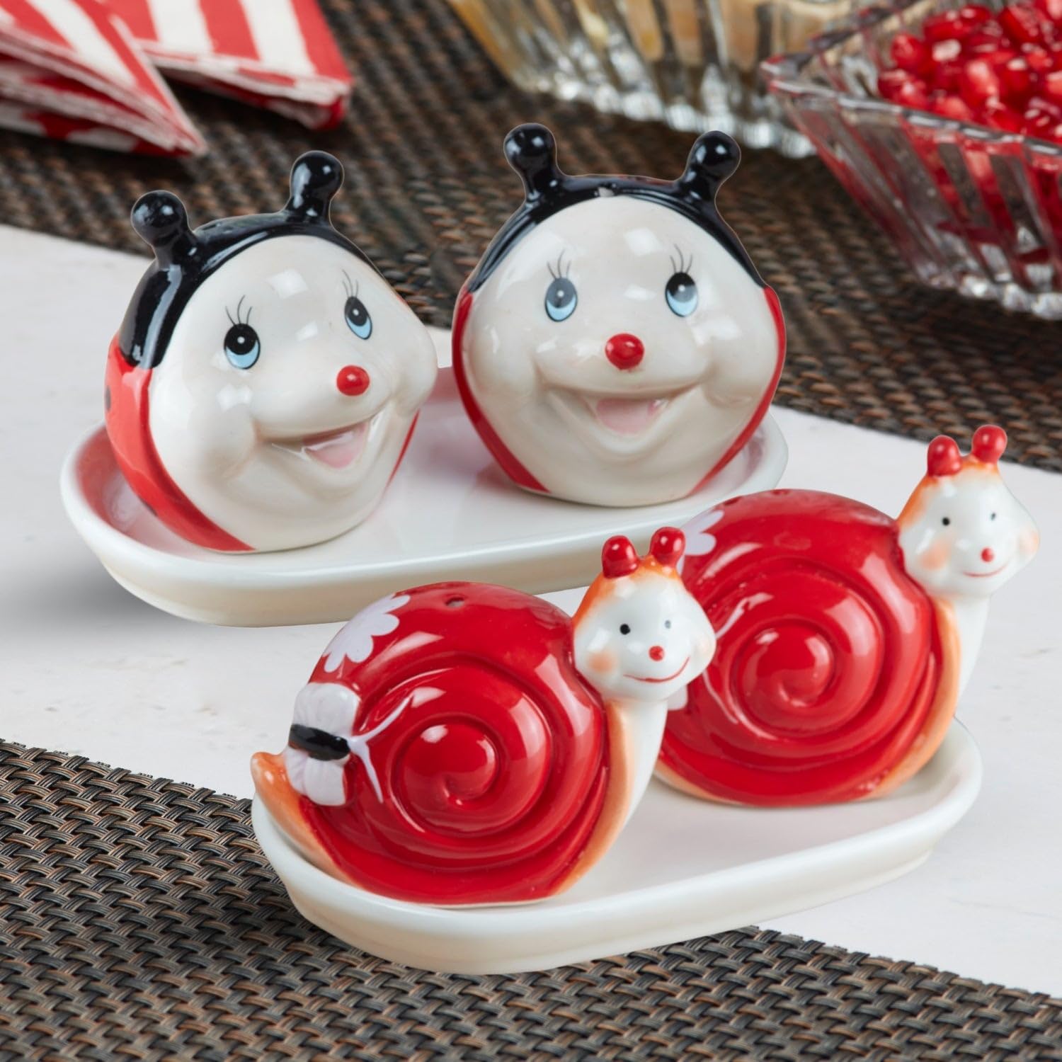 Kookee Ceramic Salt Pepper Set with Tray for Dining Table | White, Red (8570) — Amazon image 9