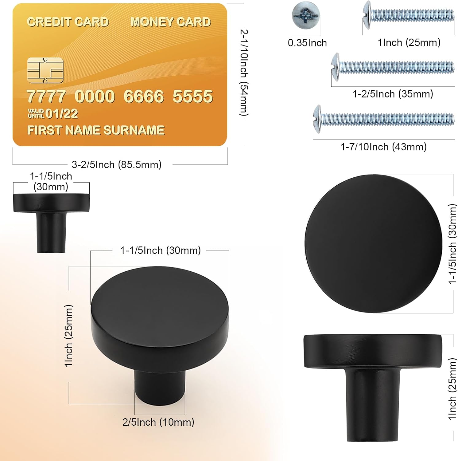 Probrico 30 Pack Matte Black Cabinet Knobs 1-1/5 Inch Drawer Knobs Solid Round Kitchen Cabinet Knobs for Cupboard Dresser Hardware