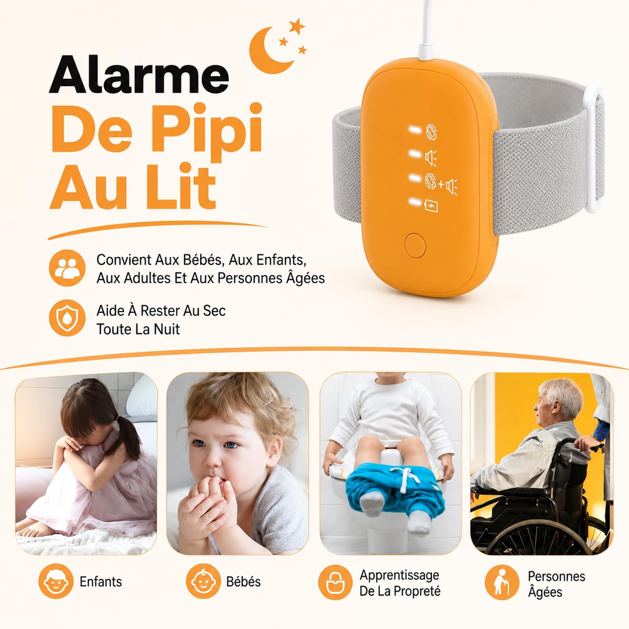 Alarme D’Énurésie Nocturne DodoGuard, Stop Pipi Enfant, Alarme Stop Pipi USB Rechargeable avec 3 Modes, Capteur Humidité Sensible pour Filles Et Garçons (Bleu)