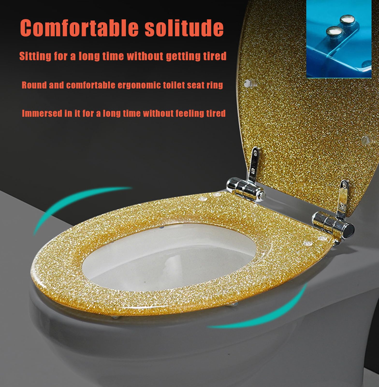 3D Design Soft Close Sedili Igienici con Cerniera Regolabile in Acciaio Inossidabile Ovale Quick Release Sedile WC di Famiglia per U/V/O,Gold 2