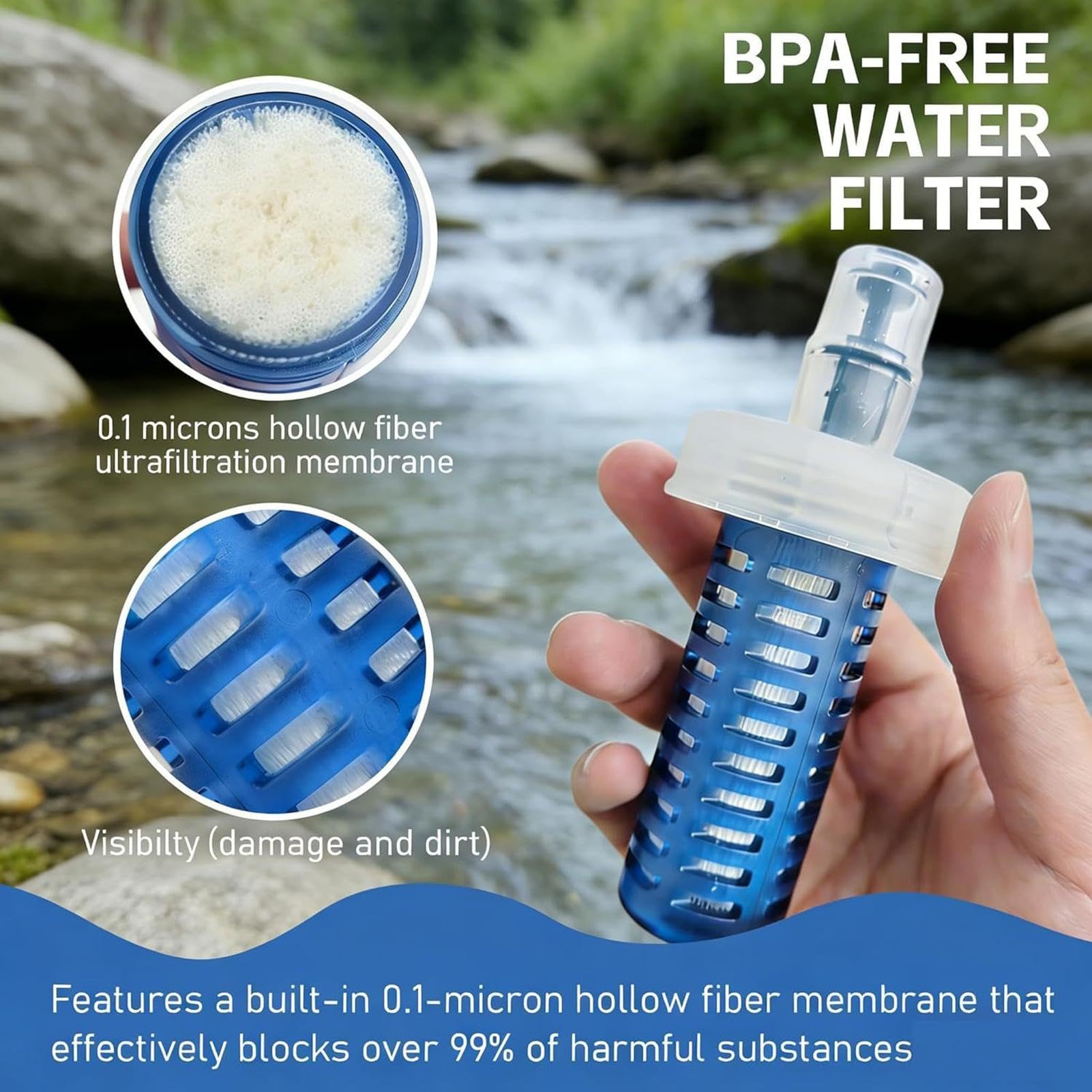 Borraccia Filtrante Borraccia Morbida Pieghevole Outdoor 1L con Filtro