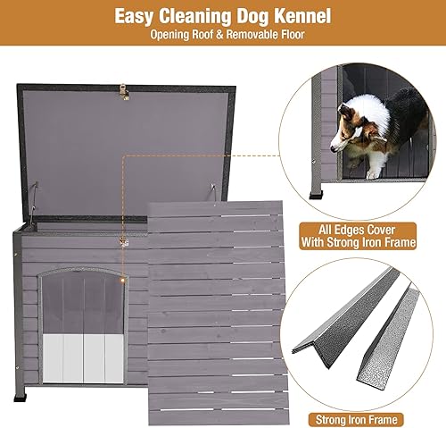 Vista 4 de Casa para perros de tamaño pequeño a grande, refugio para cachorros de interior y exterior con suelo elevado, perrera duradera e impermeable, casa