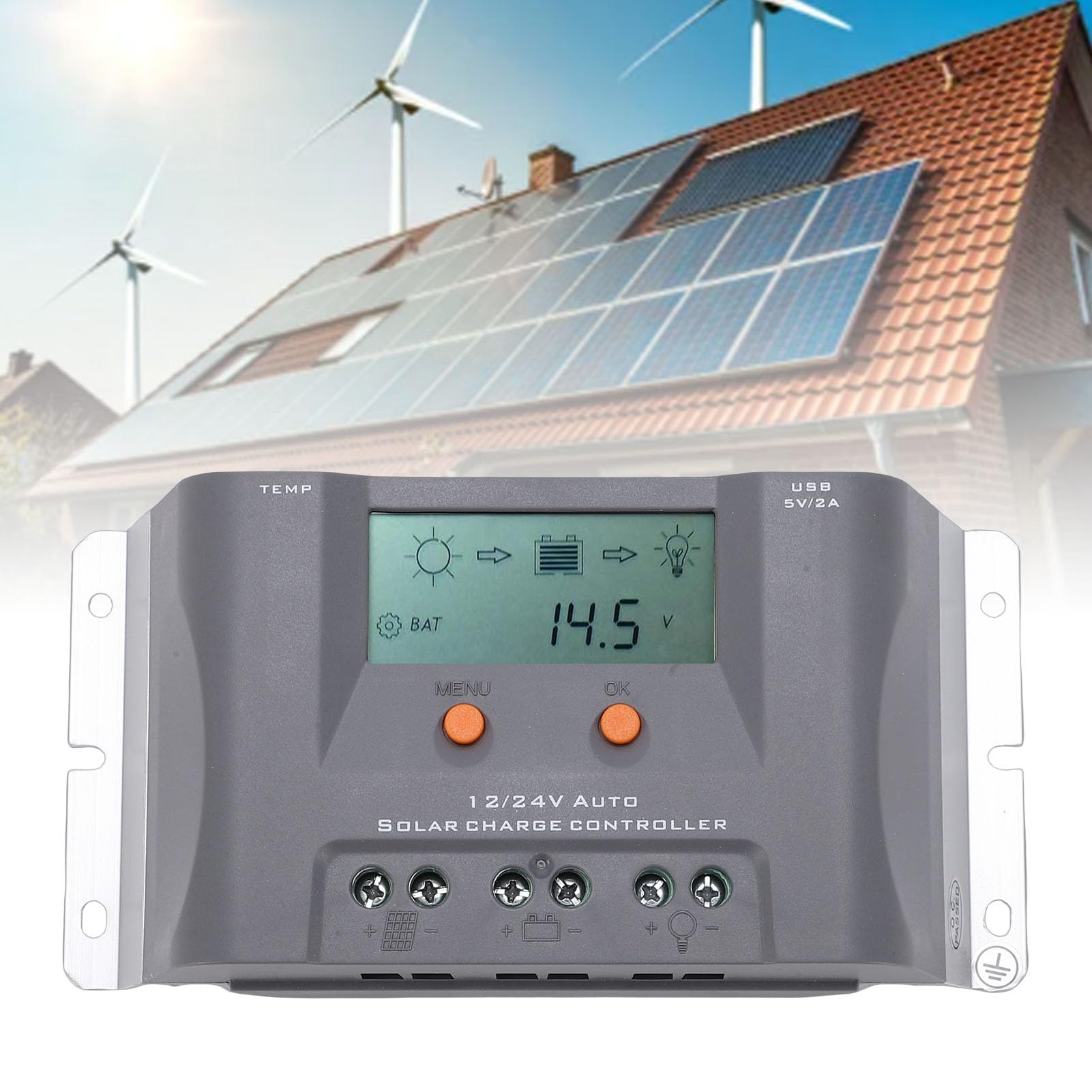 VBESTLIFE 40A Contrôleur de Charge Solaire avec Écran LCD, Double Ports USB