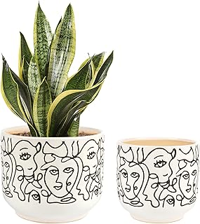 Gohearin Ceramic Planter - 6.6+5.4 Inch Flower Pot W/Drain Hole forIndoor or Outdoor, Gardening Decoration Gift -Face Imag...