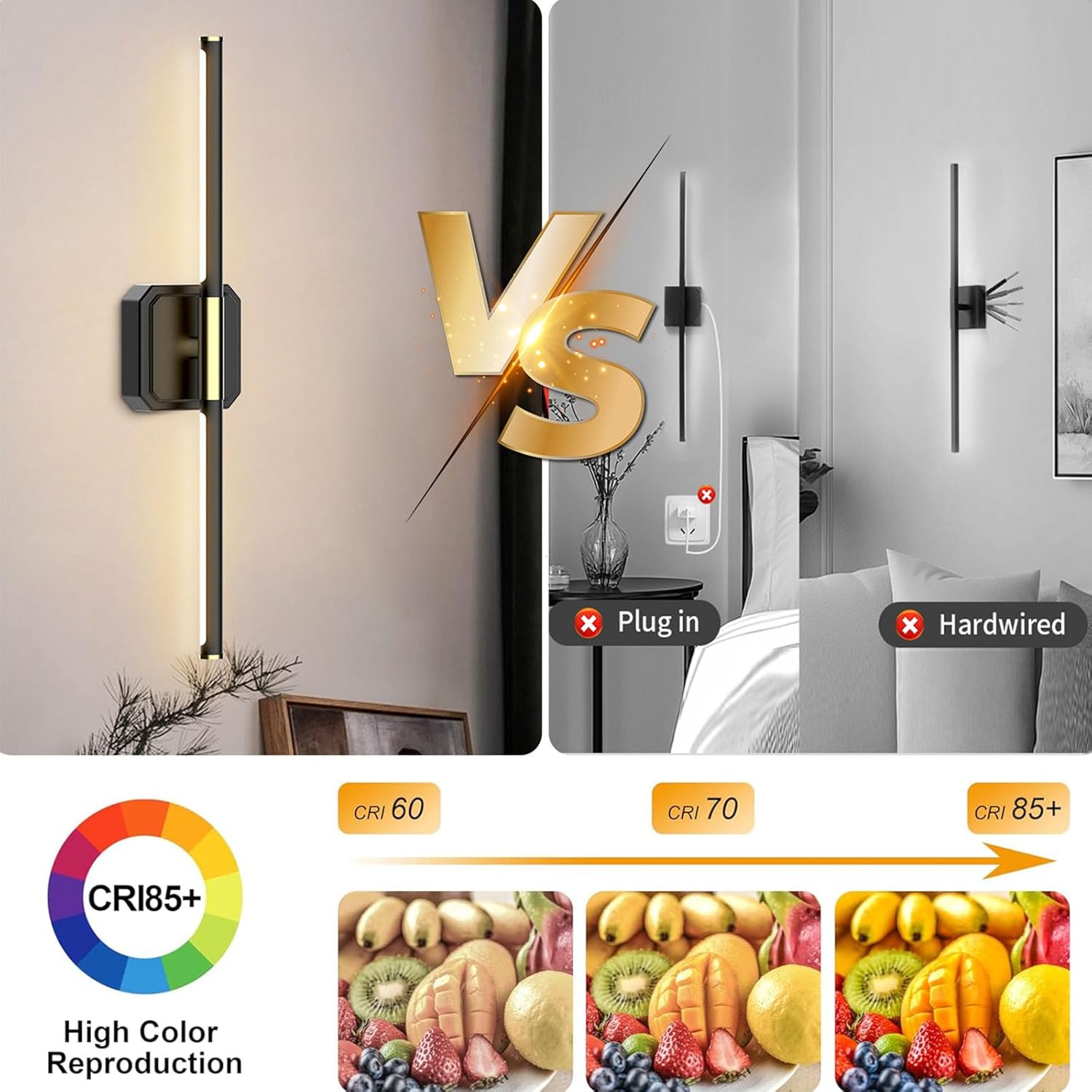 2 Pack Battery Operated Wall Sconces, 10000mAh Rechargeable Lights with Remote Control, Adjustable Color, 360°Rotatable Vanity Lights, for Bedroom, Living Room, Hallway, Wall Sconces Set of 2