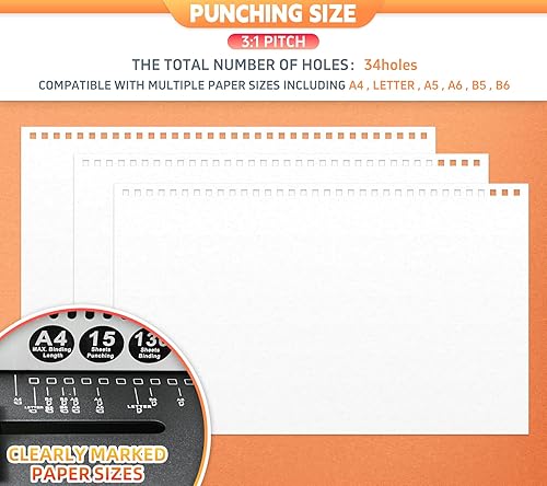 Miniatura 3 de Rayson TD-1500B34 - Máquina de encuadernación con agujeros de tamaño cuadrado, 3:1, perforadora de alambre o 15 hojas/encuadernación de 130 hojas