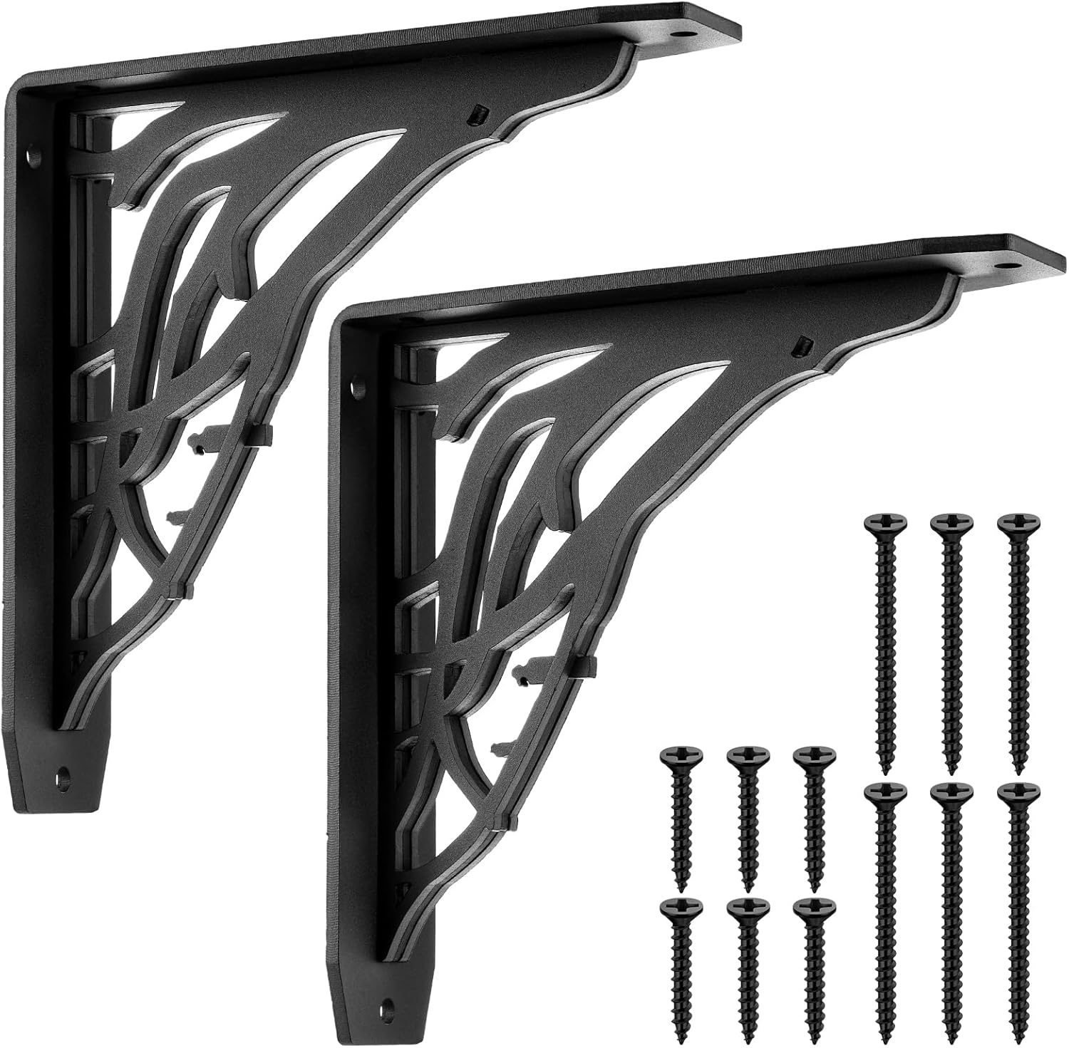 2 Pcs 8 x 8 x 2 Inch Heavy Duty Shelf Brackets 500 Lbs Capacity Metal Corbels for Mantels Countertops Profile and Decorative Shelving Wrought Iron Black (Vintage Style)