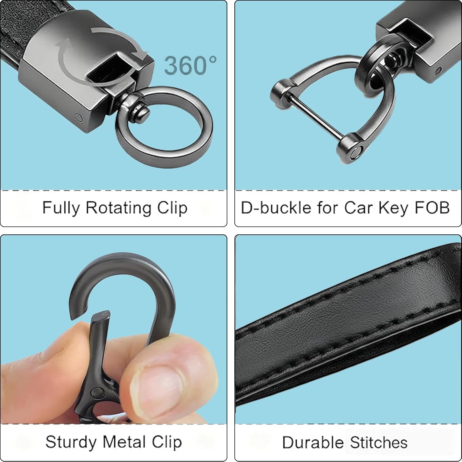 Genuine Leather Car Keychain Black Key Chain for Car Key ring Accessories Men and Women, Family Present - Image 3