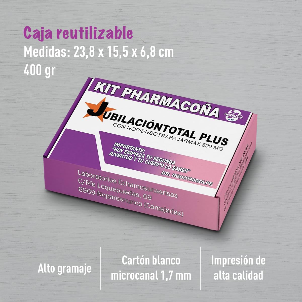 Caja Sorpresa Jubilación Regalos Originales Kit Caramelos Broma Banda 400 gr Fabricada España