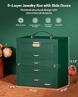 Vista 29 de Homde Regalos de Navidad de cuero sintético, enorme joyero, organizador de reloj con espejo, collar, anillo y aretes, estuche de regalo con Dorado