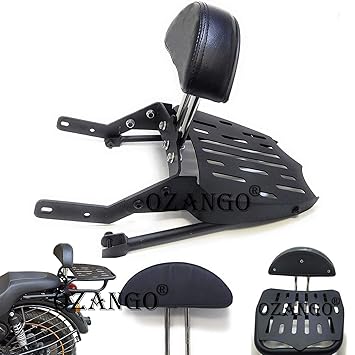 OZANGO Bike ZL06 Harley Style Luggage Carrier Backrest with Cushion Support Adjustable Backrest Black Bar Compatible for Royal Enfield Motor Bike Classic/Standard/Electra -350/500 cc- Black
