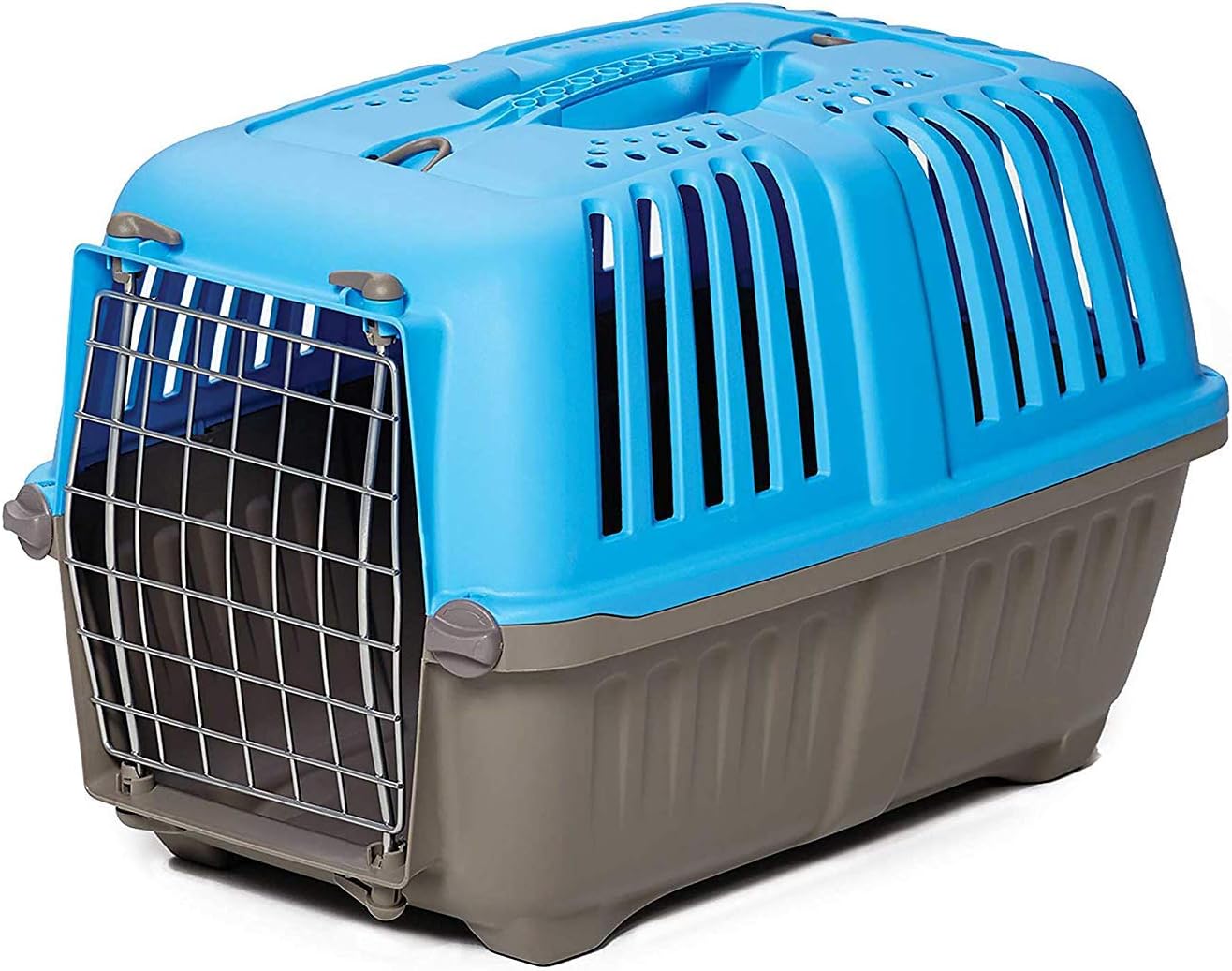 MidWest Homes for Pets Spree Travel Carrier – Hard-Sided Dog & Cat Carrier, Small Pet Travel Crate with Handle, Ventilated Design, Easy Assembly, 22-Inch, Blue Blue 21.9"L x 13.6"W x 14.1"H