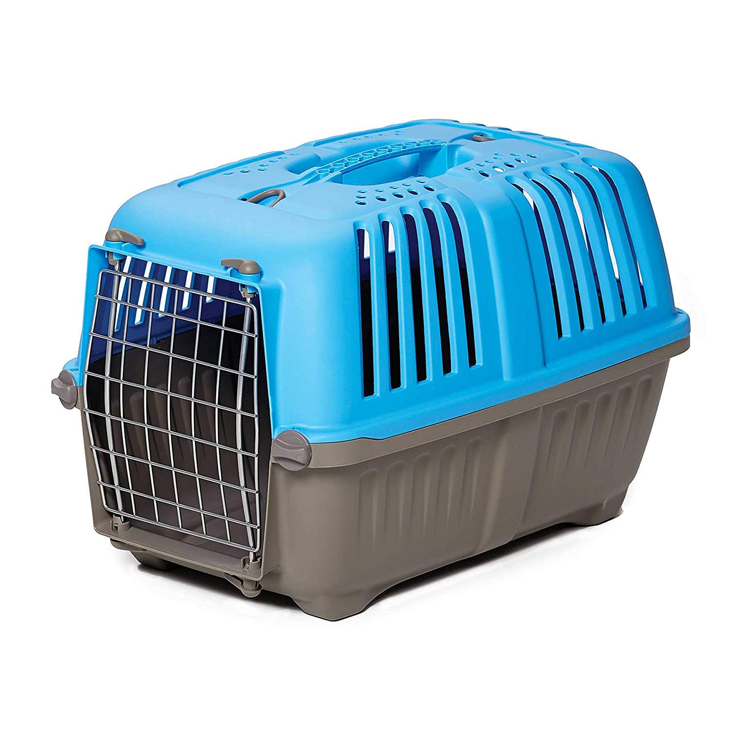 MidWest Homes for Pets Spree Travel Carrier – Hard-Sided Dog & Cat Carrier, Small Pet Travel Crate with Handle, Ventilated Design, Easy Assembly, 22-Inch, Blue