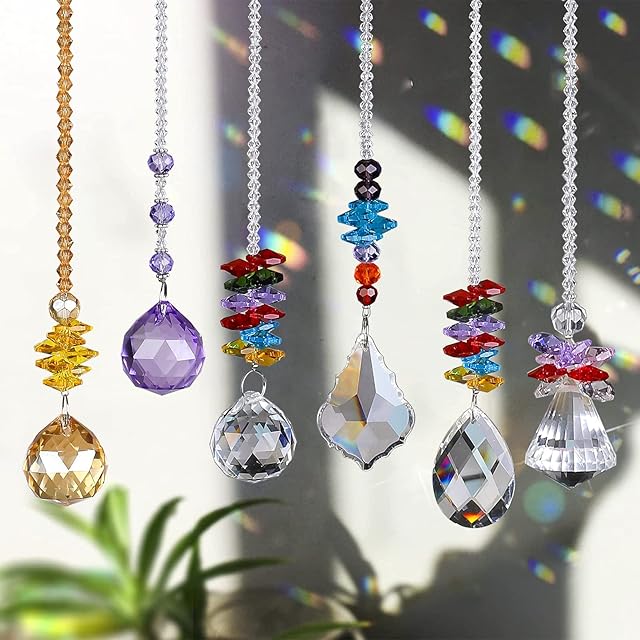 Sun Catcher Hanging Crystals for Windows Garden Hanging Ornaments Outdoor Good Luck Charm (Six-piece Shape Set)