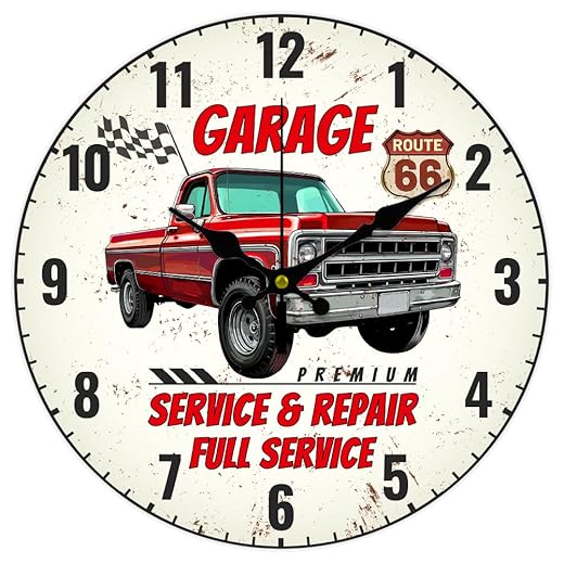 CHGCRAFT 12 inch Car Wall Clock Pickup Truck Round Clocks Silent Non Ticking Clock Farmhouse Wall