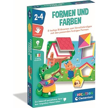 Clementoni Education Shapes and Colours - Educational Game for Children from 2 Years - Tile Game with 8 Picture Scenes to Complete