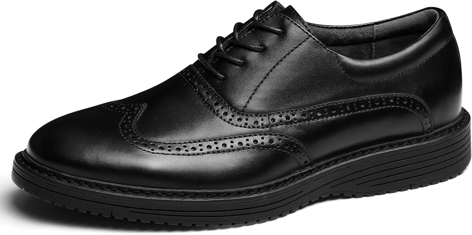 Mens Dress Shoes, Genuine Leather Lace Up Brogue Wingtip Casual Oxford Shoes, Comfortable Stylish Business Formal Dress Sneakers for Office Dating Wedding