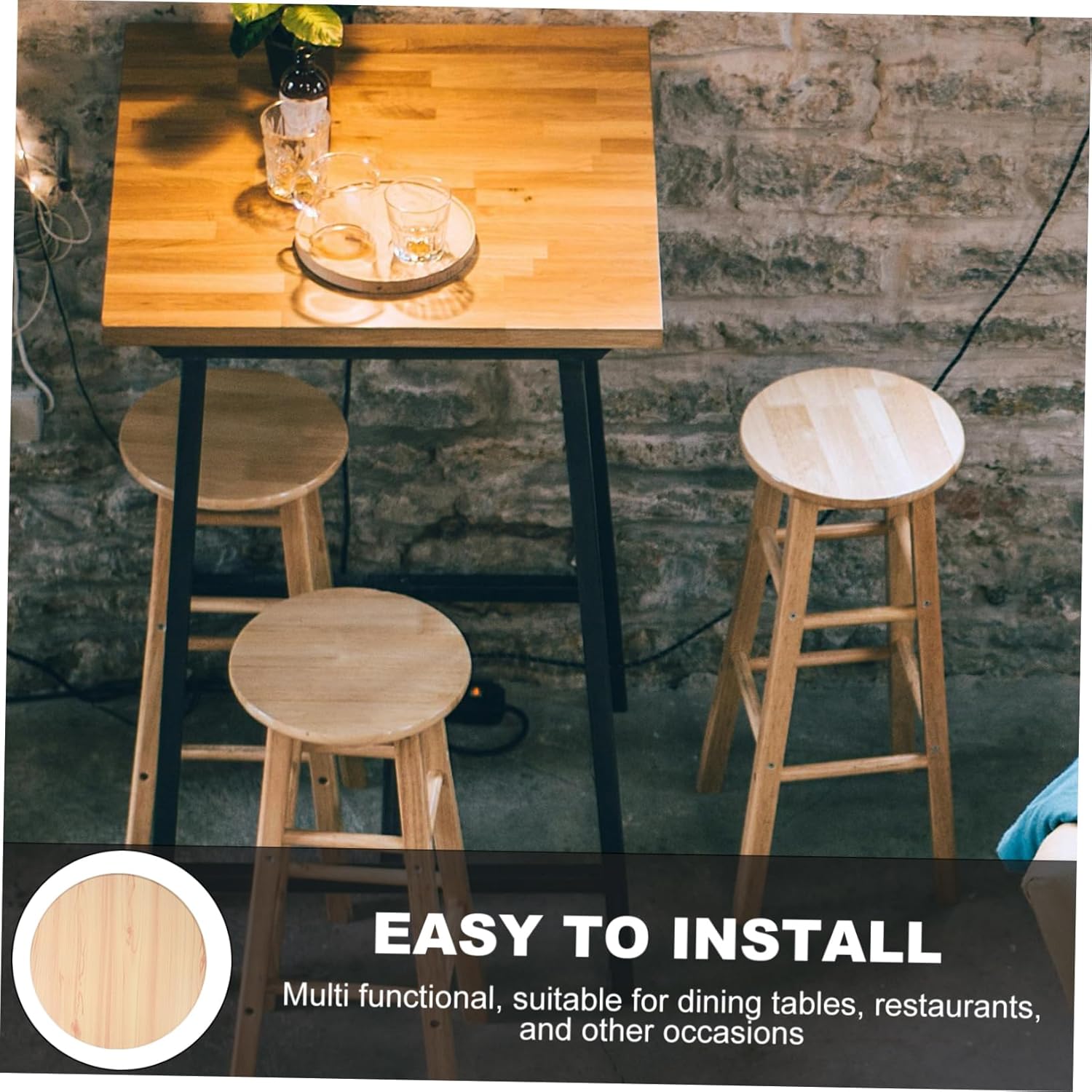 GARVALON Round Wooden Stool Seat Cover Replacement Surface for Bar Stools Solid Wood Smooth Finish for Kitchen Dining Use