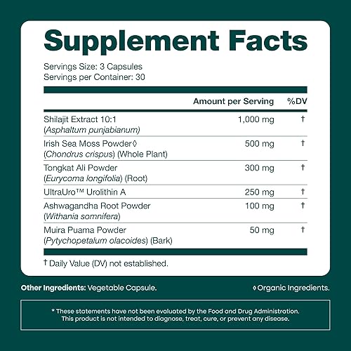 Miniatura 8 de Urolithin-A Complex w Shilajit, Organic Sea Moss, Ashwagandha & Tongkat Ali, Natural Energy, Libido, Hormone Balance, and Focus for Men & Women