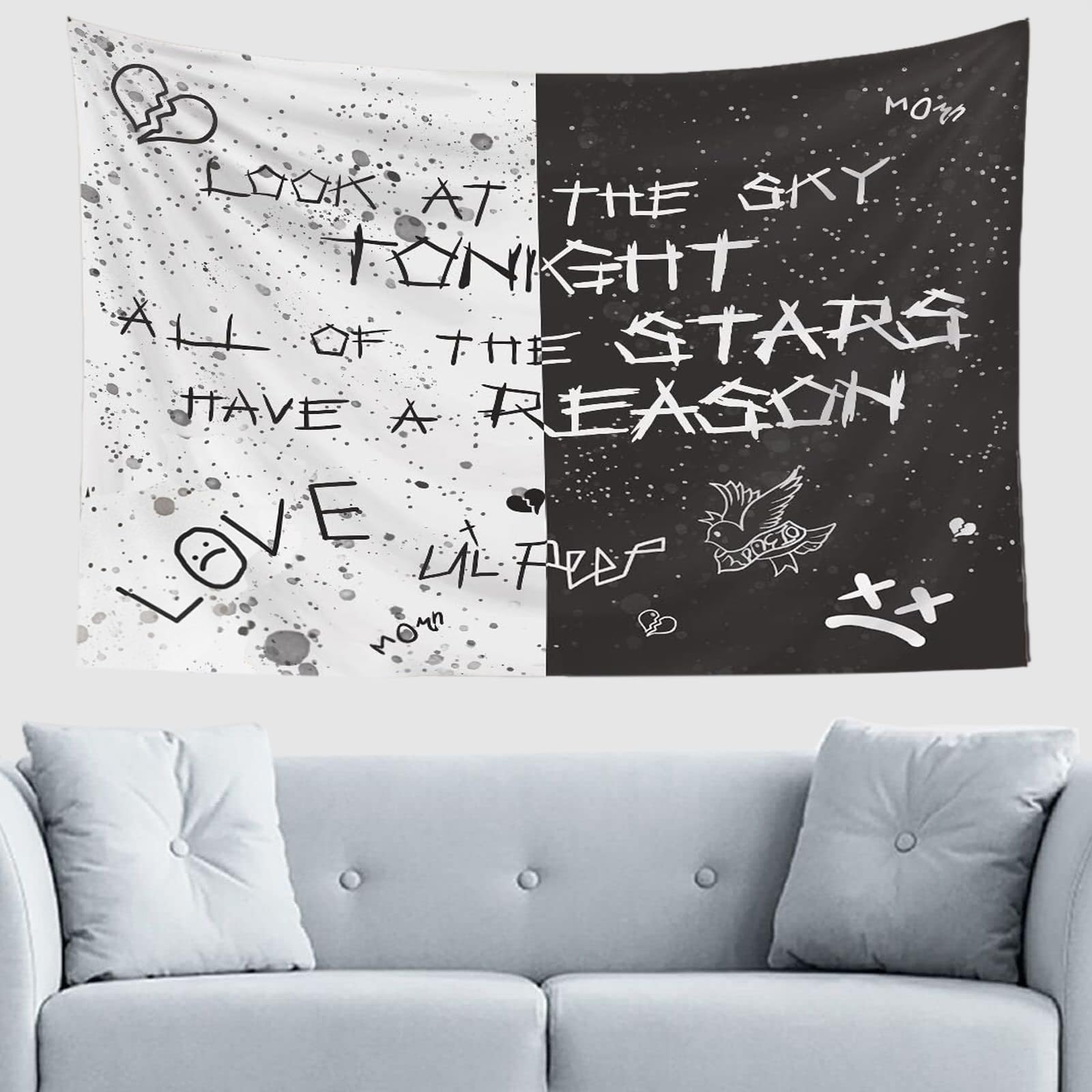 Vdumhid Lil Peep Black And White Love Lil Peep Tapestry Love Rapper Tapestry Wall Hanging Room Art Home Decor Gift Bedroom Decoration Living Room Door 60 X 40 Inch