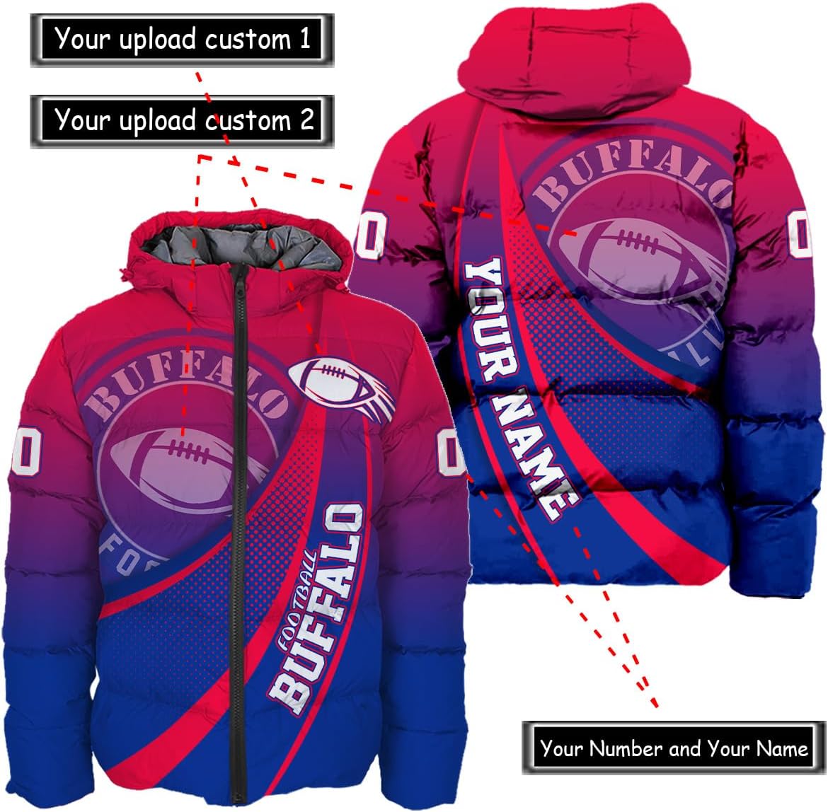 Personalized Buffalo Bills Men's Hooded Puffer Jacket