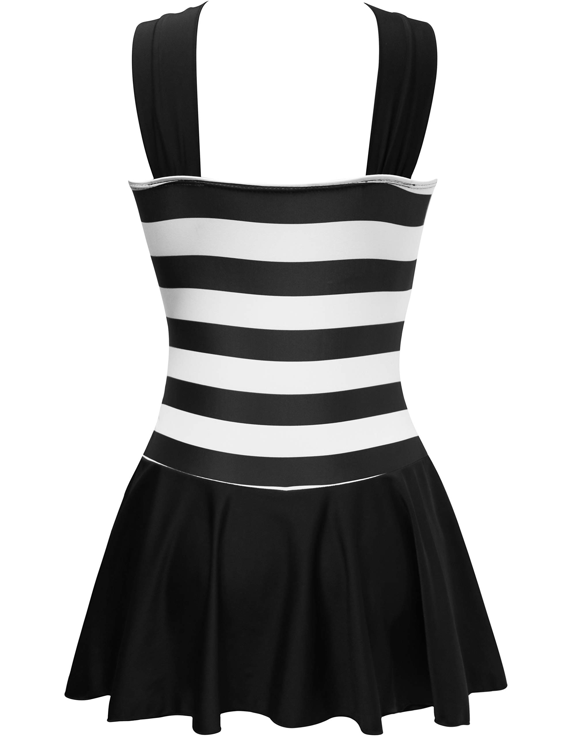 AONTUS Plus Size Swimwear for Curvy Women Tummy Control One Piece Swimsuit 8-10 Black-White Stripes