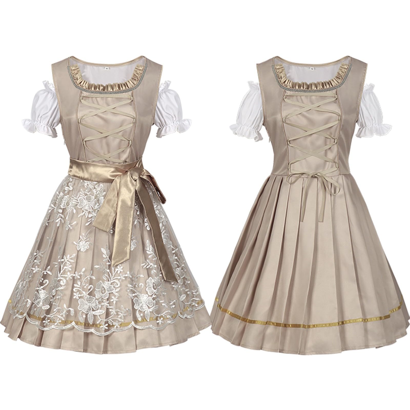 Dirndl Set Damen Komplett, Mit Bluse Knielang Dirndel Modern Spitze Trachtenrock Trachtenkleid Midi Grosse Grössen Dirndlkleid Übergröße Schnürung Vorne Kleider Elegant Dress Schürze Besondere Anlässe