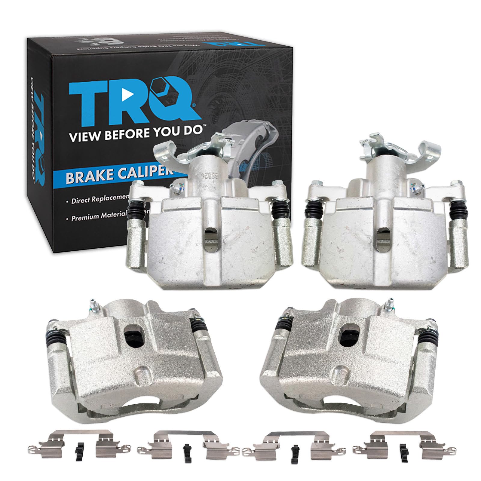 TRQ Front and Rear Brake Caliper Set Zinc Coated Brackets Hardware Compatible with 2013-2016 Dodge Dart