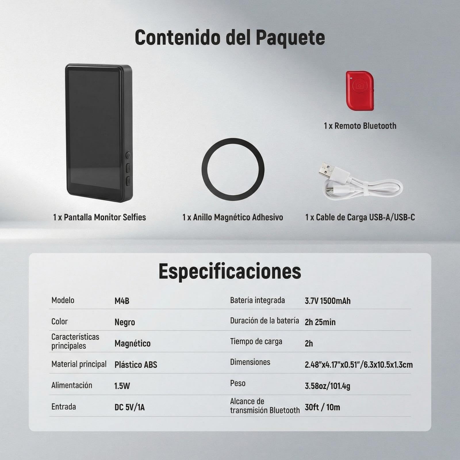 NEEWER Basics - Pantalla magnética de 4 Pulgadas para Vlog Selfie Compatible con iPhone, Monitor de cámara Trasera de teléfono inalámbrico con Control remoto/1500 mAh para Youtube TikTok, no