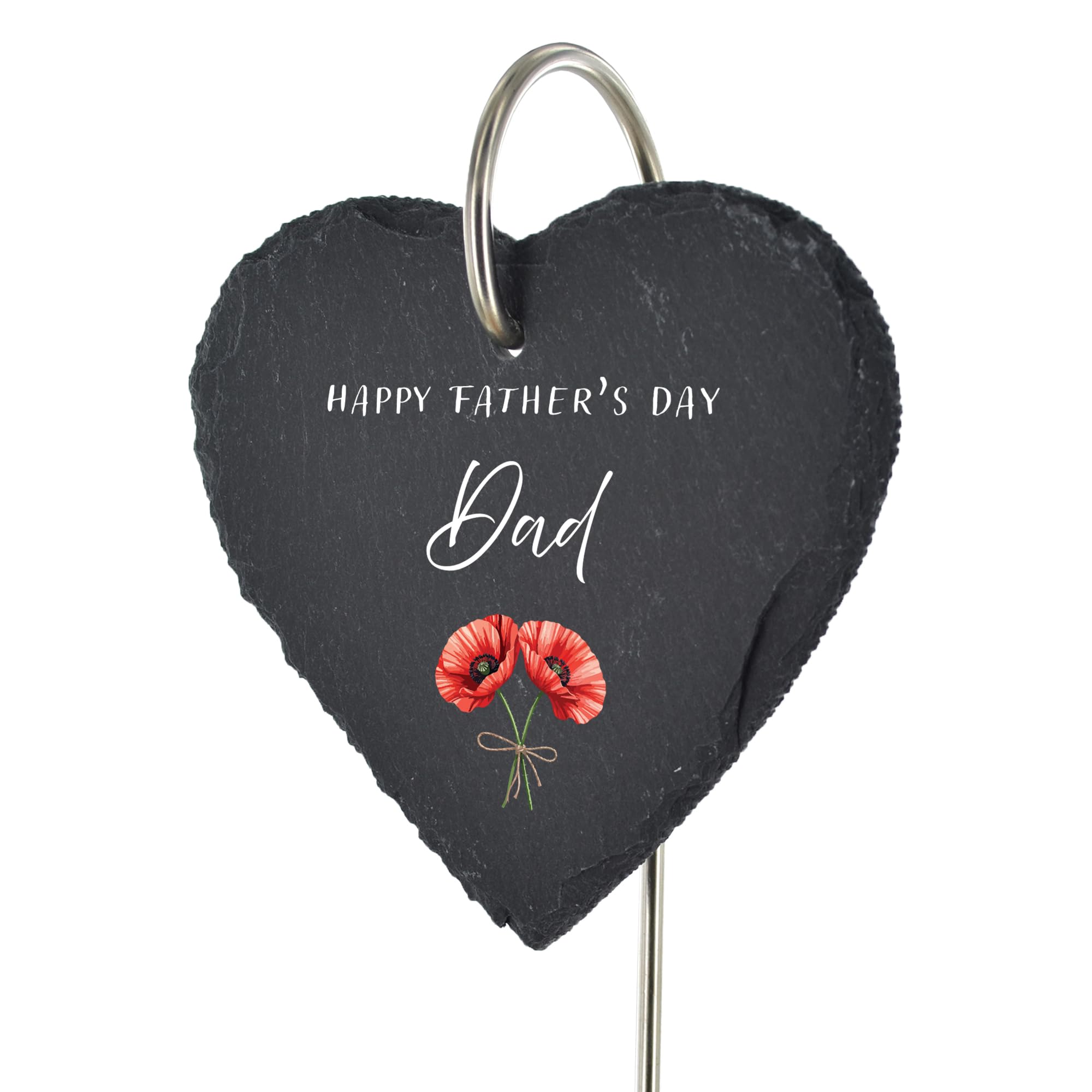 Dad — Poppy Floral Memorial Plaque — Happy Father’s Day — Outdoor Grave Stake — Slate Heart — Father’s Day In Memory Of Dad
