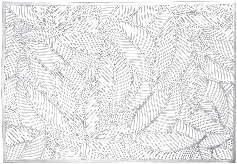 MLADEN Rectangle Placemats Set of 6, Leaf Functional Table Mat for Dining Kitchen Restaurant Table Decoration (Silver)