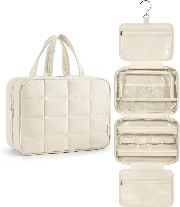Necessaire de viagem BAGSMART com organizador de joias, gancho para pendurar, nylon, Beige-1, tamanho grande