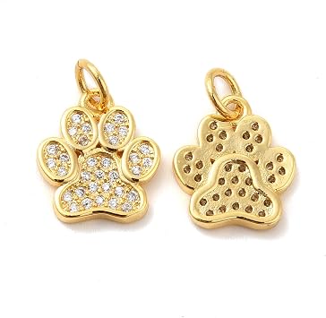 KitBeads 10pcs Cubic Zirconia Dog Paw Charms Real 18K Gold Plated Cute Animal Cat Foot Print Charms for Jewelry Making Bracelets Necklace Earrings Bulk