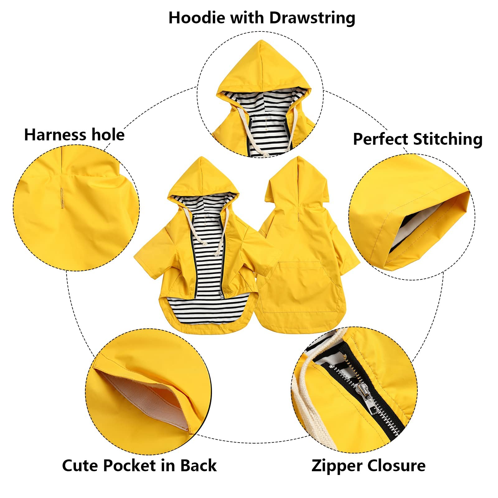 Impermeabile per Cani con Cappuccio, Impermeabile/Pioggia, Coulisse Regolabile, Design Tascabile, Elegante Impermeabile per Cani di Alta qualità (Yellow 2XL (Pack of 1))