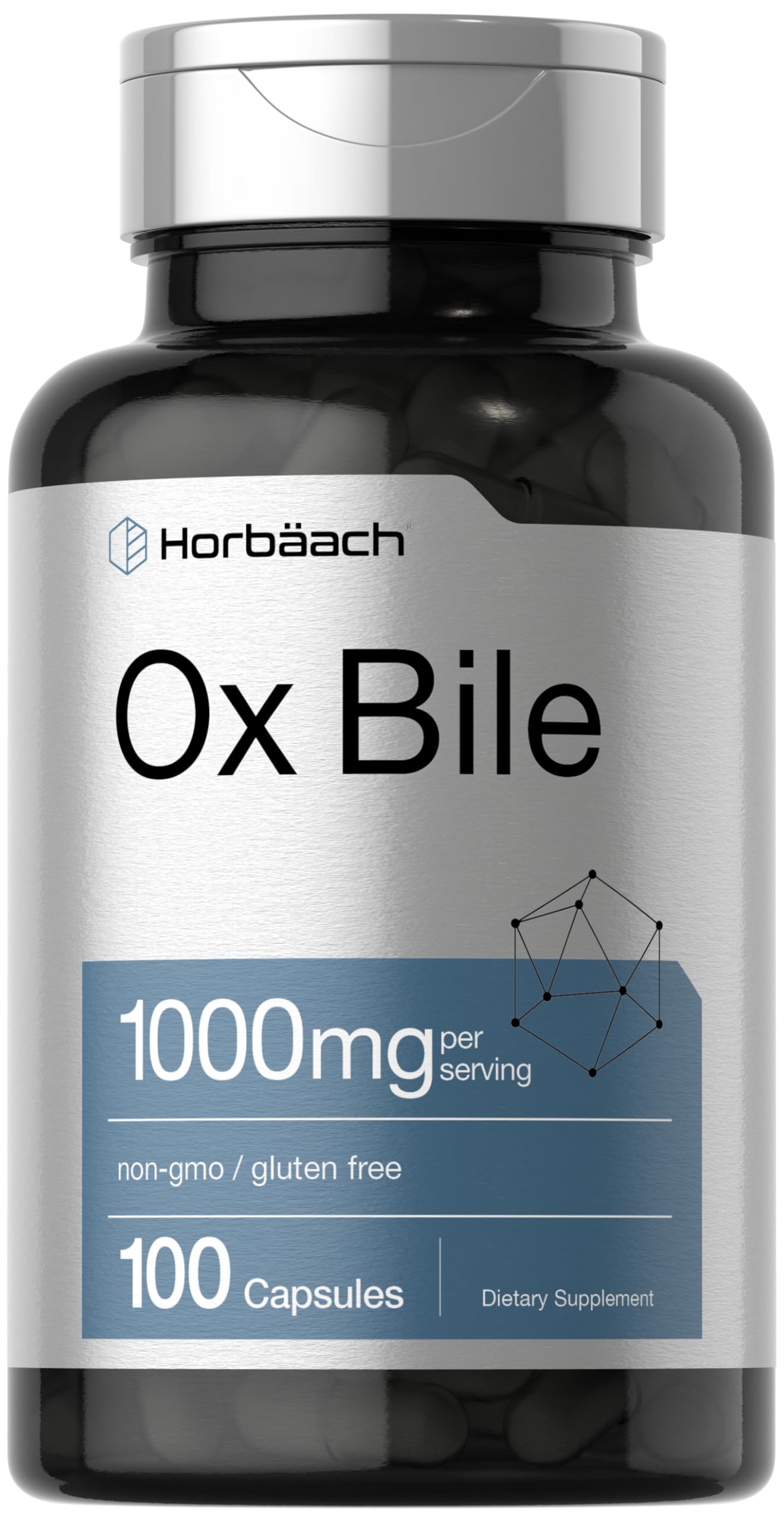 Horbäach Ox Bile Non-GMO & Gluten Free Digestive Enzymes Supplement Made of Purified Bile Salts for Gallbladder - 1000 mg, 100 Capsules