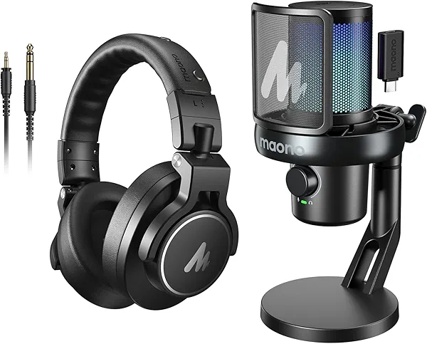 MAONO Wireless AI Microphone DM40 Pro + Professional Studio Monitor Headphone MH700