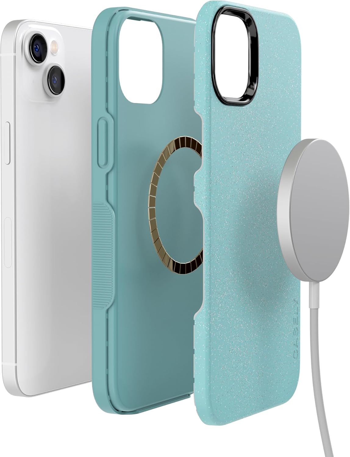 Casely iPhone 14 Case | Aquamarine | Ocean Blue Shimmer | Bold Protective Design | Compatible with MagSafe