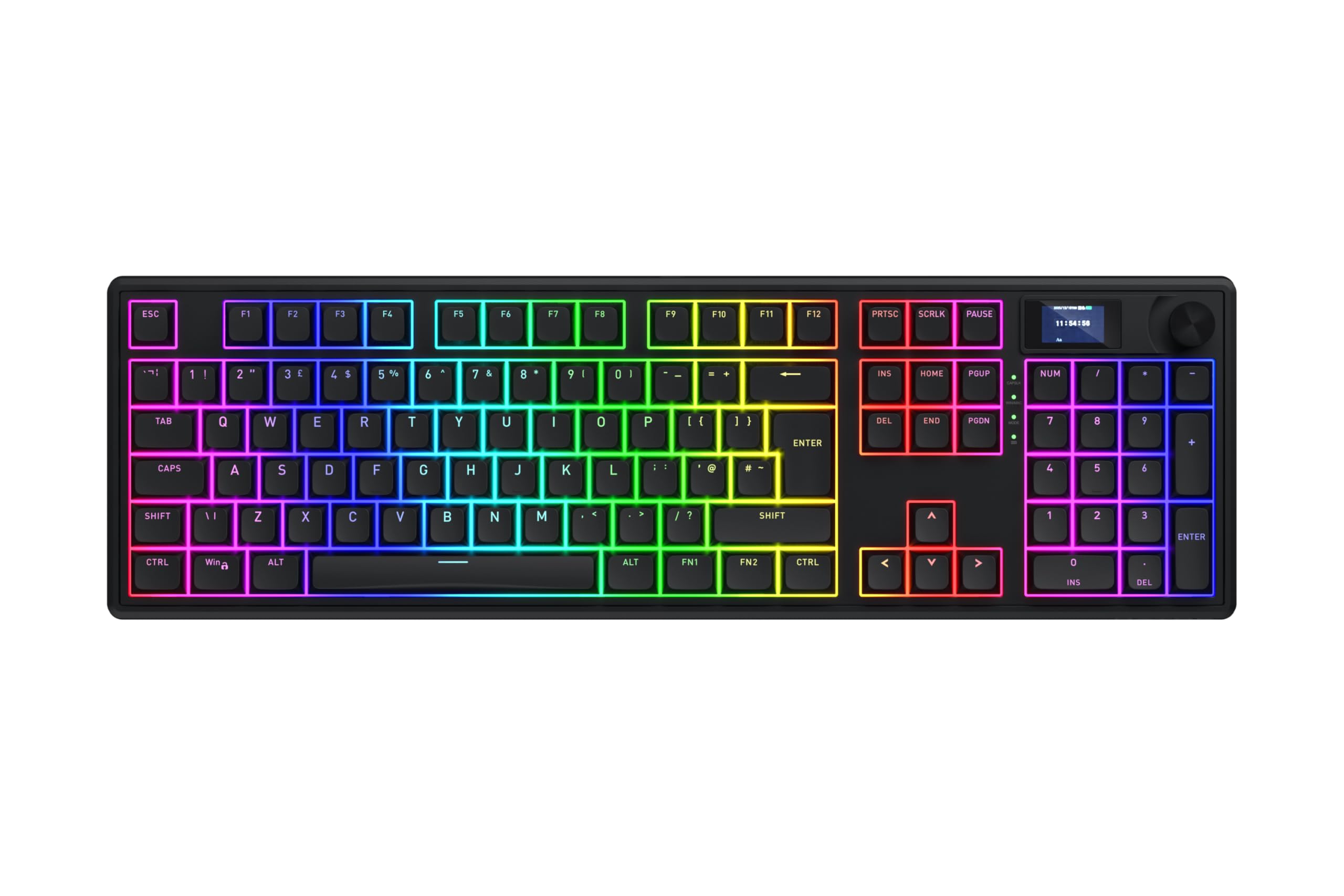 HATOR Skyfall 100 Pro - Tastiera meccanica da gioco wireless con interruttori meccanici silenziosi, sostituibile a caldo, RGB, montaggio a guarnizione, schermo TFT, 1000 Hz, 2,4 GHz/Bluetooth/USB-C