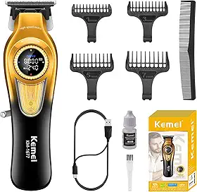 KEMEI 1677 Aparador De Barba Para Homens, Máquina De Cortar Cabelo Profissional, Máquina De Cortar Cabelo Sem Fio Com Display Led, Aparador De Cabelo Dlc T-Blade, Motor Turbo Sem Escova De 8000 Rpm
