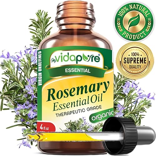 Miniatura 3 de Aceite esencial de romero orgánico 100% puro, natural, sin diluir, grado terapéutico, aceite esencial de grado terapéutico, 4 onzas líquidas, para