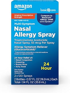 Amazon Basic Care Triamcinolone Acetonide Nasal Allergy Spray, 55mcg 24HR Relief, Non-Drowsy, Pack of 2